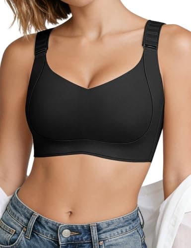 REALWILL Jelly Wireless Bras for Women No Underwire Seamless Full Coverage Bra Comfortable Push Up Everyday Soft T-Shirt Minimizer Lift Bras Black - Image 1