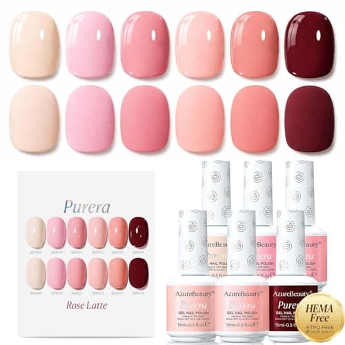 AZUREBEAUTY 6 Colors 15ml HEMA Free Purera Gel Nail Polish Set, Same Color Bottles, Soak Off UV LED Gel Polish Kit Nail Art for DIY at Home Manicure Salon Gifts, Nude Pink Beige Burgundy Red - Image 1