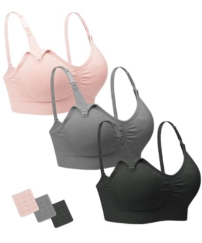 Stelle Nursing Bras Maternity Bra for Breastfeeding Pregnancy Wireless Bralette with Pads, Extenders (Black+Gray+Rose Pink,L) - Image 1