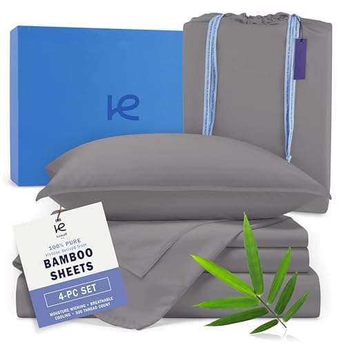 Kickoff Viscose Bamboo Sheets Full Size 4-pc 100% Organic Bamboo Viscose Bed Cooling Sheets Full Size Set Cool Bedding for hot Sleepers Sheet Set - Gift Ready Packaging (Dark Grey, F) - Image 1