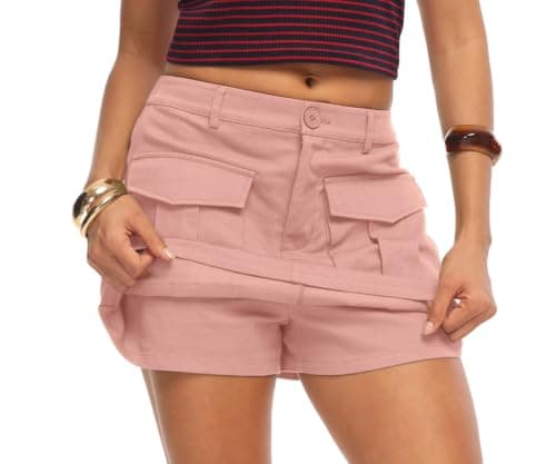 HiMONE Womens Cargo Skort High Waisted Mini Skirt Shorts with Pockets Casual Summer Utility Skort(Pink-S) - Image 1
