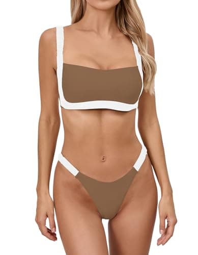 WODECASA Women's Colorblock Bikini Set Square Neck High Cut Cheeky Sexy Two Piece Swimsuit Bathing Suit - Image 1