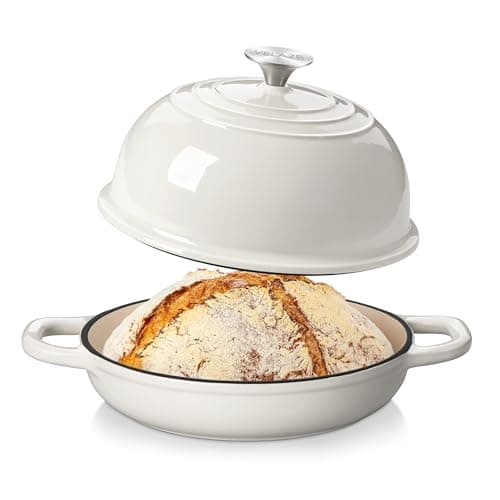 Velaze Enameled Cast Iron Dutch Oven for Bread Baking,5 QT Round Bread Oven Pot with Dome Lid for Sourdough, Roasting,Braising(White) - Image 1