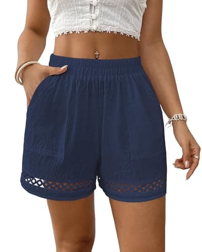 Bsubseach Womens Shorts for Women Casual Elastic Waisted 2026 Cotton Trendy Comfy Summer Shorts with Pockets Navy Blue XXL - Image 1