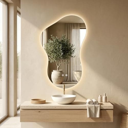 PIUDOC 24×36 Irregular Backlit Mirror Asymmetrical Bathroom Mirror with Lights LED Dimmable Mirror for Bathroom Makeup Area - Image 1