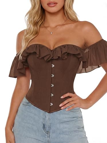 Scarlet Darkness Vintage Corset Tops for Women Renaissance Corset Boned Overbust Bodyshaper Top Brown 6 - Image 1