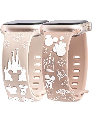 BEEXI 2 Packs Cartoon 3D Raised Band Compatible with Apple Watch Band 49/46/45/44/42mm Women Two-Tone Cute Silicone Strap for iWatch SE Series 10/9/8/7/6/5/4/3/2/1/Ultra(1/2) Starlight/Nude - Image 1