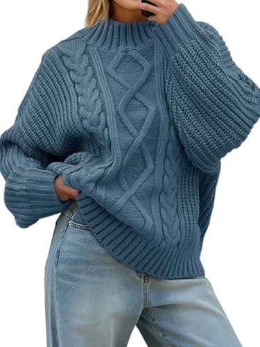 Saodimallsu Womens Oversized Cable Knit Sweaters 2025 Fall Winter Trendy Button Up Turtleneck Chunky Pullover Sweater Tops - Image 1