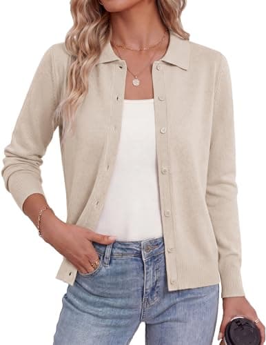GRACE KARIN Cardigan Sweaters for Women Fall Cardigans Lightweight Long Sleeve Button Down Sweaters Top(Beige,xx-Large) - Image 1