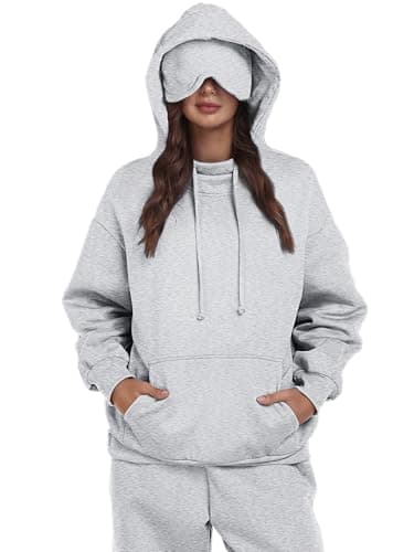 SeSe Code Hoodie with Eye Mask Travel Airplane Unisex Oversized Sweatshirt Sleep Pullover with Pocket Fleece Couples Hoodies Grey 2XL - Image 1