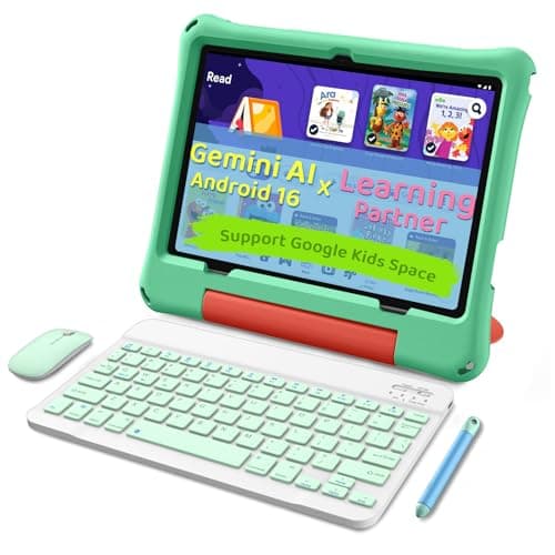 aiprotablet Kids Tablet, Android 16 Tablet for Kids 10 inch Octa-Core 2.2GHz with Case, 30GB RAM 64GB ROM, 2TB Expand, Parental Control, Dual Camera, BT, WiFi, with Keyboard Mouse Stylus, Gift (Green)