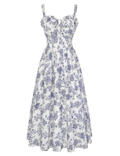 Scarlet Darkness Floral Dresses for Women 2026 Summer Graduate Sundress Wedding Guest Dress Indigo Floral XL - Image 1