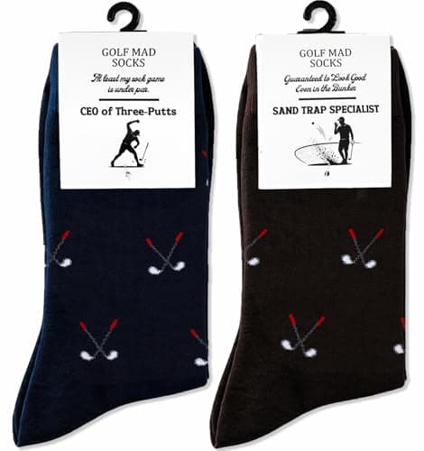 Frepstudio Funny Golf Socks for Men - 2 Pairs Pack Crew Socks - Golfing Gift for Dad Grandpa Husband, Humor Christmas Birthday Father's Day Gag Gifts, Size 9-12 - Image 1