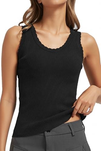 Orolay CHIIONE Women Scalloped Strap Ribbed Tank Tops 2026 Summer Dressy Casual Sleeveless Top Sexy Fitted Sweater Vest Black - Image 1