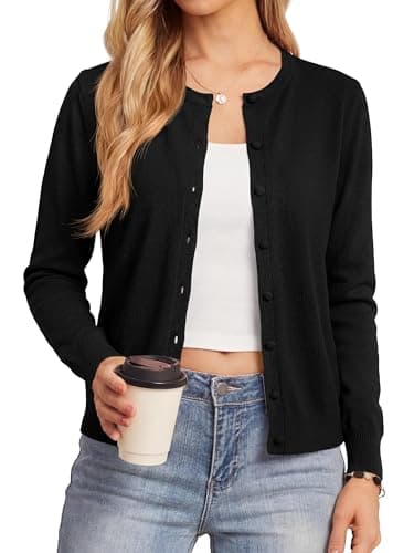 BTFBM Cardigan Sweaters for Women 2026 Lightweight Sweater Button Down Casual Knit Shrugs Tops Spring Fashion Clothing(Black, X-Large) - Image 1