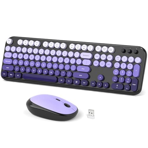 Dilter Wireless Keyboard Mouse Combo, Typewriter Full Size Keyboard and 2 in 1 USB Connected Mouse for Windows 7/8/10, Laptop, Desktop, PC, Computer (Black Purple) - Image 1