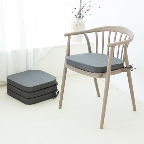 C-Hopetree Indoor Outdoor Dining Chair Cushions with Ties, Seat Pads for Kitchen with Washable Cover and Non-Slip Bottom, High-Resilient Foam, Waterproof, 17" x 16" x 2", Dark Grey, Set of 4 - Image 1