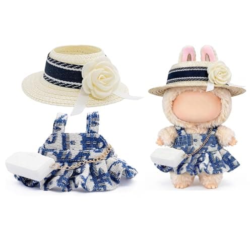 LYBHYQTII Clothes for 17cm Dolls, Luxury Chic Style Set High-End Fashion Outfit 3 Piece Set Including a Hat,Clothes and Bag with Premium Dolls Accessories for Play & Display (Blue) - No Logo