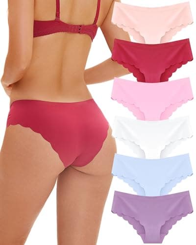 FINETOO 6 pack Seamless Underwear for Women Sexy Low Rise Hipster Wave Edge No Show Outfits for Womens Cheeky S-XL - Image 1