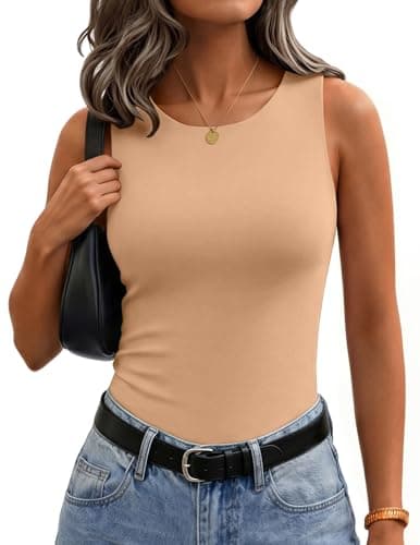 Zeagoo Womens Double Lined Crew Neck Tank Tops Cute Summer Sleeveless Workout Tops Basic Going Out Clothes 2026 Khaki - Image 1