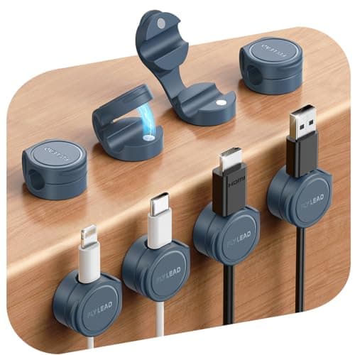 8-Pack Silicone Cord Organizer Magnetic Cable Clips, Adhesive Cable Management Under Desk Wire Hider, FLYLEAD Desktop Cable Organizer for Phone, Office Workspaces Desk Organization Home Accessories