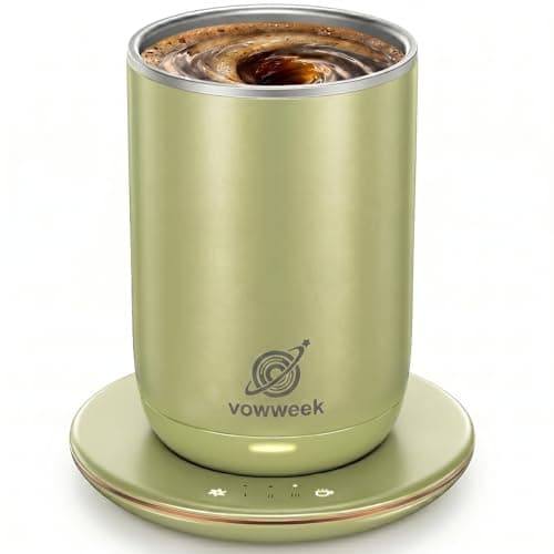 Self Stirring Heated Coffee Mug, 10 oz Auto Magnetic Mixing Cup, SageGreen - Image 1