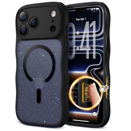 XWZ for iPhone 17 Pro Max Case for Women Girls,【Compatible with MagSafe】,【Camera Control】,【Full Camera Protection】, Cute Wave Magnetic Phone Case for iPhone 17 Pro Max,Black Shimme - Image 1