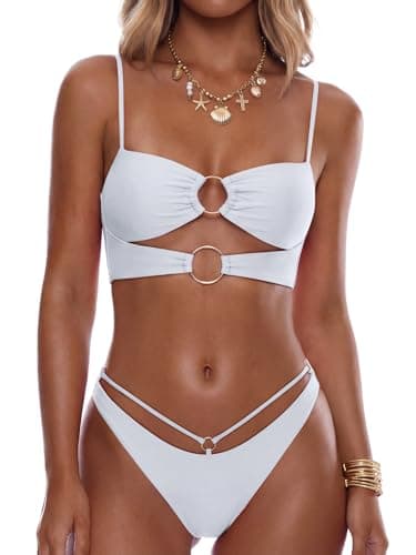 ANRABESS Bikini Sets for Women Summer Sexy Double Loop Cheeky Thong Bathing Suits Beach Vacation Swimwear White X-Large - Image 1