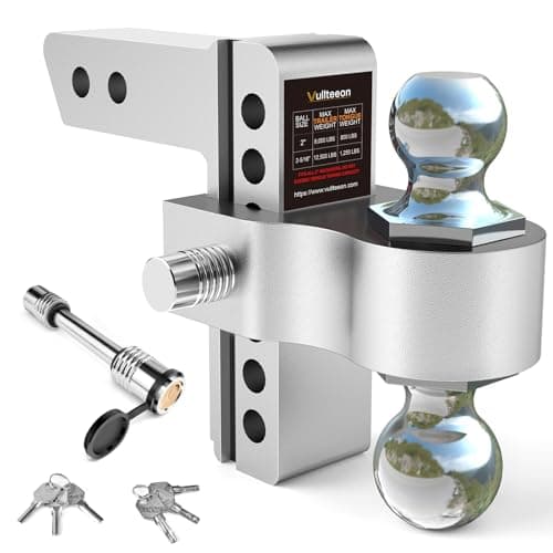 Vullteeon Adjustable Trailer Hitch-Drop Hitch for 2 inch Receiver, 6 Inch Drop/Rise, 2" & 2-5/16" Ball Hitches 12,500 LBS GTW, Aluminum Truck Hitches with Two Anti-Theft Pins Locks
