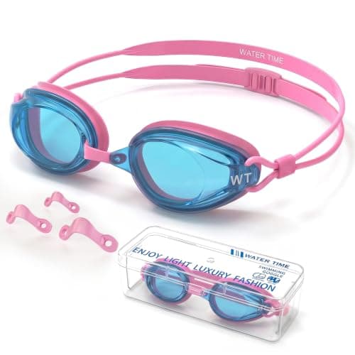 WATER TIME Kids Racing Swim Goggles, Anti-Fog UV Mirrored Lenses, Adjustable Dual Strap & 3 Nose Bridges, Watertight Seals for Youth Training Competition Ages 6-15 - Image 1