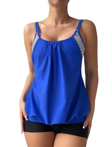ZAFUL Two Piece Tankini Swimsuit for Women Tummy Control Bathing Suit with Boy Shorts Blouson Swimwear 0-Royal Blue L - Image 1