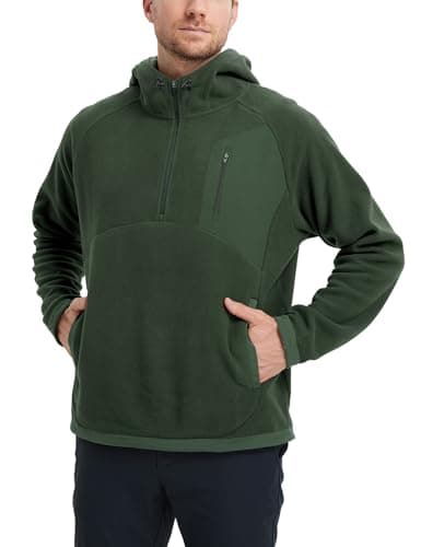 M MAELREG Mens Hoodies Pullover Polar Fleece Warm Golf Sports Casual Quarter Zip Mens Hooded Sweatshirts Pullover Olive Green - Image 1