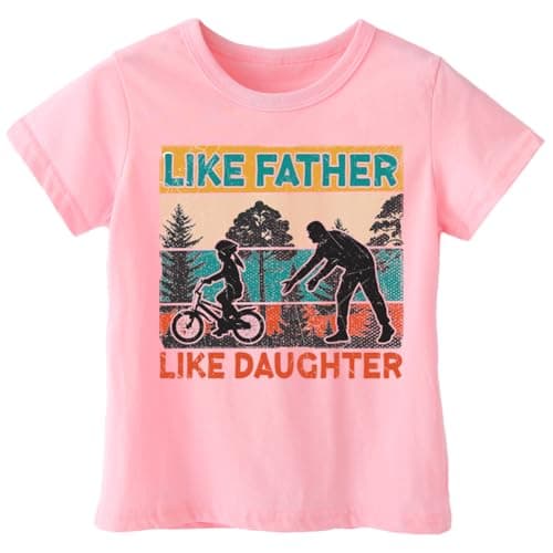 Father's Day Shirt for Toddler Girls Like Father Like Daughter Riding Bike Print Short Sleeve T-Shirt Top(Pink Father Daughter,5-6T) - Image 1