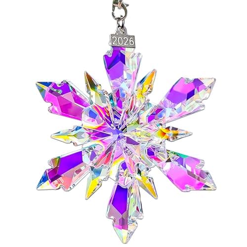 2026 Annual Christmas Ornaments, Crystal Snowflake Ornaments for Christmas Tree, Unique Elegant Cute Sparkly Ornament Gift for Women, with Crystal Bead Strings and Blue Ribbon - Image 1