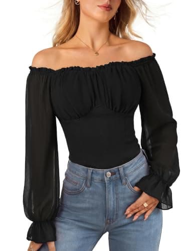 Scarlet Darkness Women's Peasant Blouse Off Shoulder Fall Tops Black 2XL - Image 1