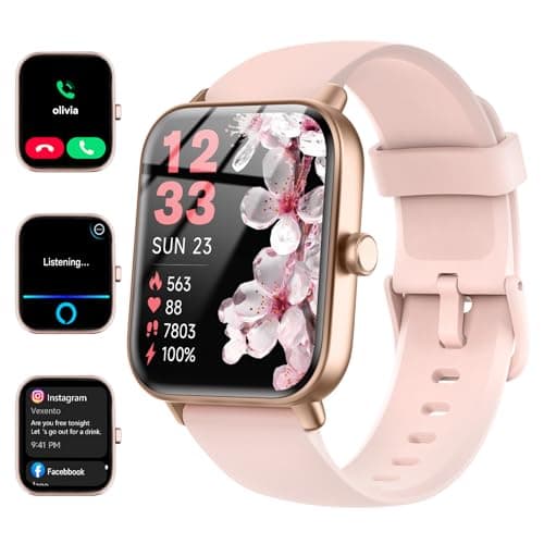 Quican Smart Watches for Women, Compatible for iPhone and Android Phones, Calling, Heart Rate/Sleep Monitor, Alexa, 1.8" Fitness Tracker Watch, Waterproof, Gifts for Women, Silicone Band, Baby Pink - Image 1