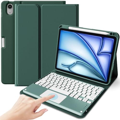 ProCase Touchpad Keyboard Case for iPad Air 11 Inch M4/M3/M2 & Air 5/4 10.9, Detachable Keyboard with Precision Multi-Touch Trackpad,Slim Protective Case with Pencil Holder for Work & Travel-Mgreen