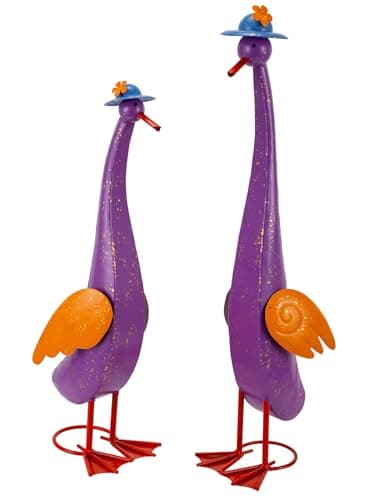 The Aura Collective 22" Duck Garden Statue Set of 2 Metal Ducks, Duck Outdoor Decor with Stakes Animal Yard Art Sculptures for Patio Porch Lawn Backyard Purple - Image 1