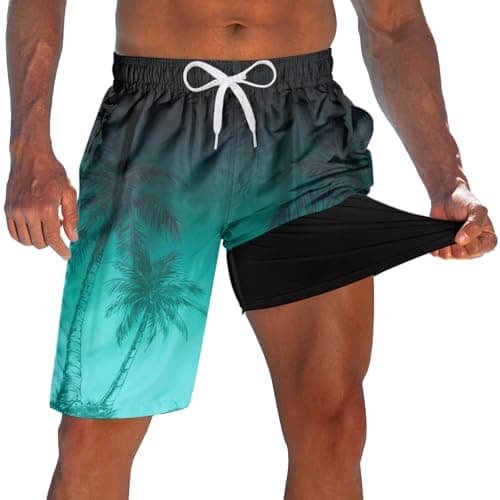 Compression Liner Board Shorts Men's Novelty 9 Inch Man Swim Trunks Blue Black Swimming Surfing Beach Shorts Quick Dry Lightweight Swimsuits Travel Sports Shorts with Pockets XXL - Image 1