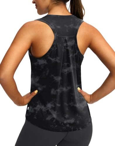 G Gradual Women's Workout Tops Racerback Athletic Tank Tops Sleeveless Loose Fit Yoga Running Gym Shirts for Women (Black Tie Dye,S) - Image 1
