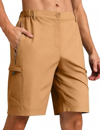 Balanoon Men's Cargo Shorts 9" with 6 Zipper Pockets - Quick-Dry Stretch Casual Golf Shorts, Elastic Waist Relaxed Fit for Work Hiking Khaki - Image 1