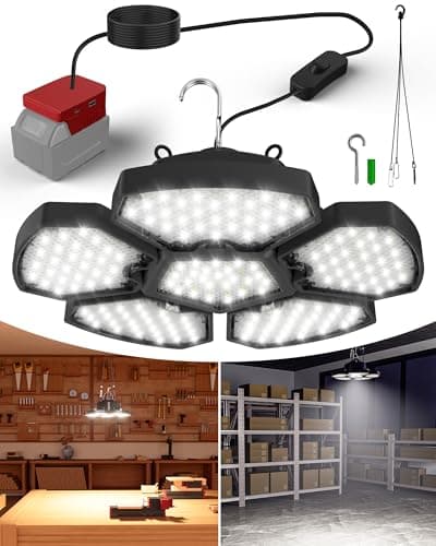 T-SUN Battery Operated Shed Lights, Compatible with Milwaukee 20V Battery Hanging Lights Indoor Outdoor Camping Light, Emergency Lighting Waterproof for Job Site Car Repairs(1 Pack) - Image 1