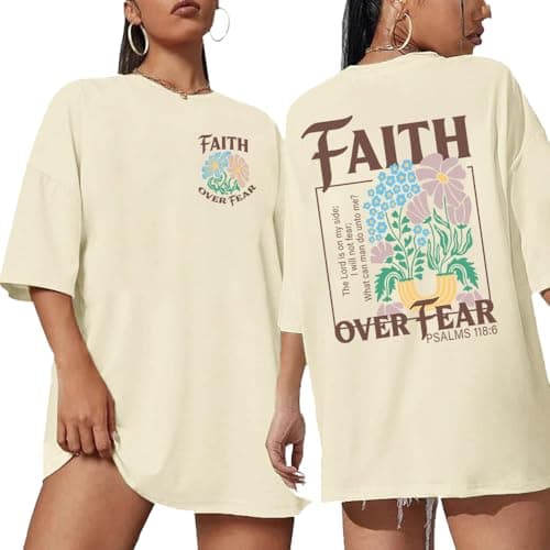 Christian Shirts for Women Oversized Faith Over Fear Boho Tops God Bible Verse Inspirational Tees Jesus Religious Gifts - Image 1