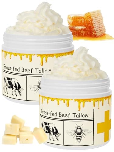 mkzea Beef Tallow for Skin, Beef Tallow, Tallow and Honey Cream, Grass Fed Beef Tallow, Whipped Beef Tallow for Face Moisturizer for All Purpose with Raw Honey Tallow Balm, 2 packs - Image 1