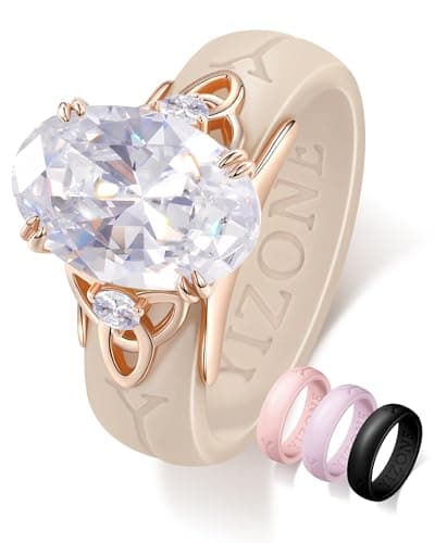Silicone Ring with Stone Silicone Rings for HerâComfortable Everyday Workout Ring, 4 Colors Included, Rose Gold Plated Cubic Zirconia Oval Ring with Celtic Knot, Patent Pending Design, Rose Gold Plated Size 8 - Image 1