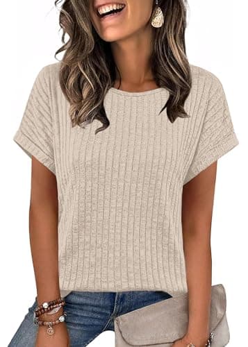 WIHOLL Business Casual Outfits for Women Ladies Tops and Blouses Dressy Casual Summer Short Sleeve Work Office Professional Teacher Shirts Trendy 2026 Spring Clothes Apricot M - Image 1