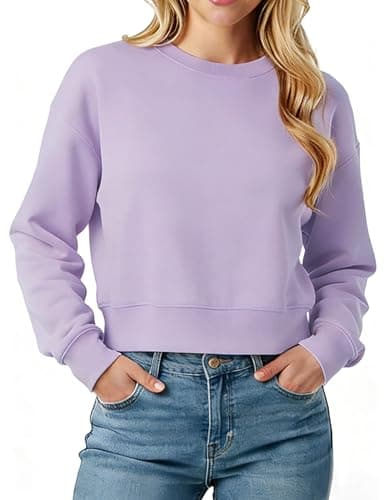 LETSEE Cropped Sweatshirt for Women Oversized Crewneck Cotton Long Sleeve Crop Pullover Casual Lightweight Boxy Sweater - Image 1