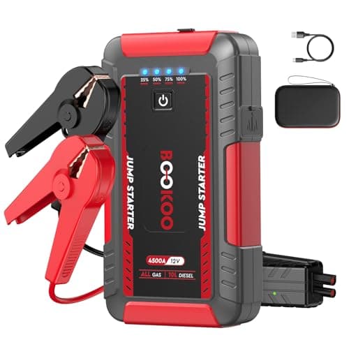 BOOKOO Portable Car Jump Starter, 4500A Car Battery Jump Starter for Upto 10L Gas and 8L Diesel Engines,12V Jump Box with Jumper Cables,USB QC3.0,LED Light - Image 1