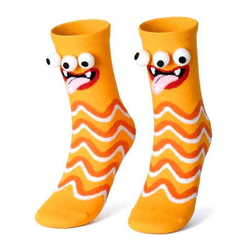 Crazy Socks for Kids - Silly Wacky Funny White Elephant Gifts Stockings Monster Toddler Socks with 3D Eyes for Kids (Yellow 3Eyes Monster) - Image 1