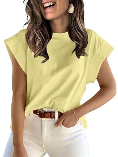 ZDC Women's Cap Sleeve T Shirts 2025 Basic Summer Tank Tops Crew Neck Loose Fit Solid Tee Yellow - Image 1